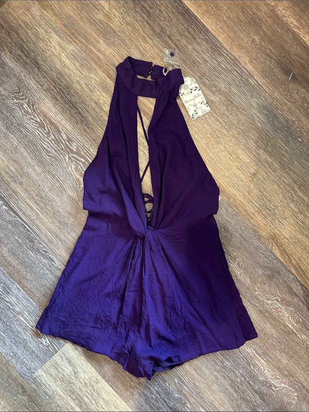 A9 NWT Honey Belle Deep Purple Halter Romper - Size Small